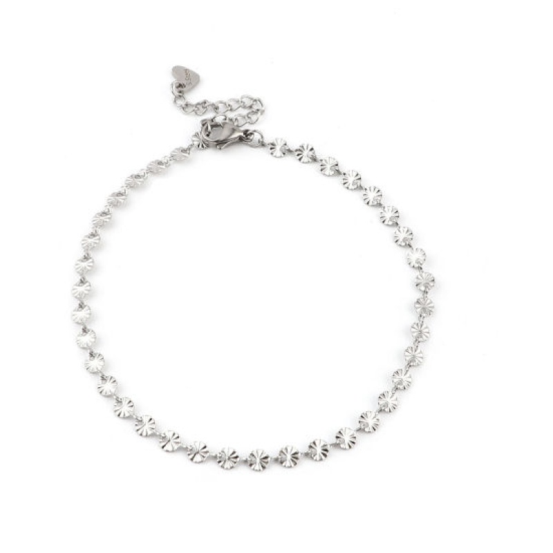 304 Stainless Steel Stylish Anklet Silver Tone Round Carved Pattern 23Cm(9") Long, 1 Piece