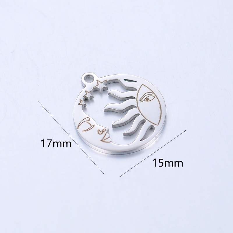 304 Stainless Steel Galaxy Charms Silver Tone Sun Moon 17Mm X 15Mm, 1 Piece