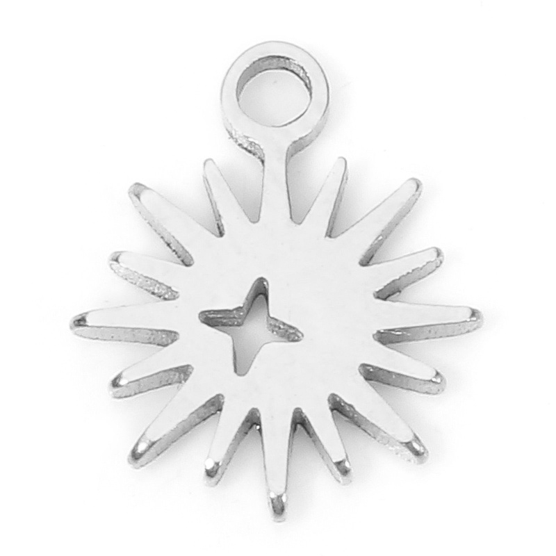 1 Piece Eco-Friendly 304 Stainless Steel Galaxy Charms Silver Tone Star Hollow 9.5Mm X 8Mm
