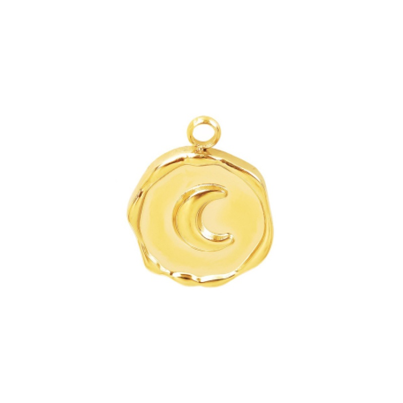 1 Piece Eco-Friendly Pvd Vacuum Plating Waterproof Anti-Tarnish Hypoallergenic 304 Stainless Steel Galaxy Disc Charms 18K Real Gold Plated Round Moon 16.5Mm X 12.5Mm