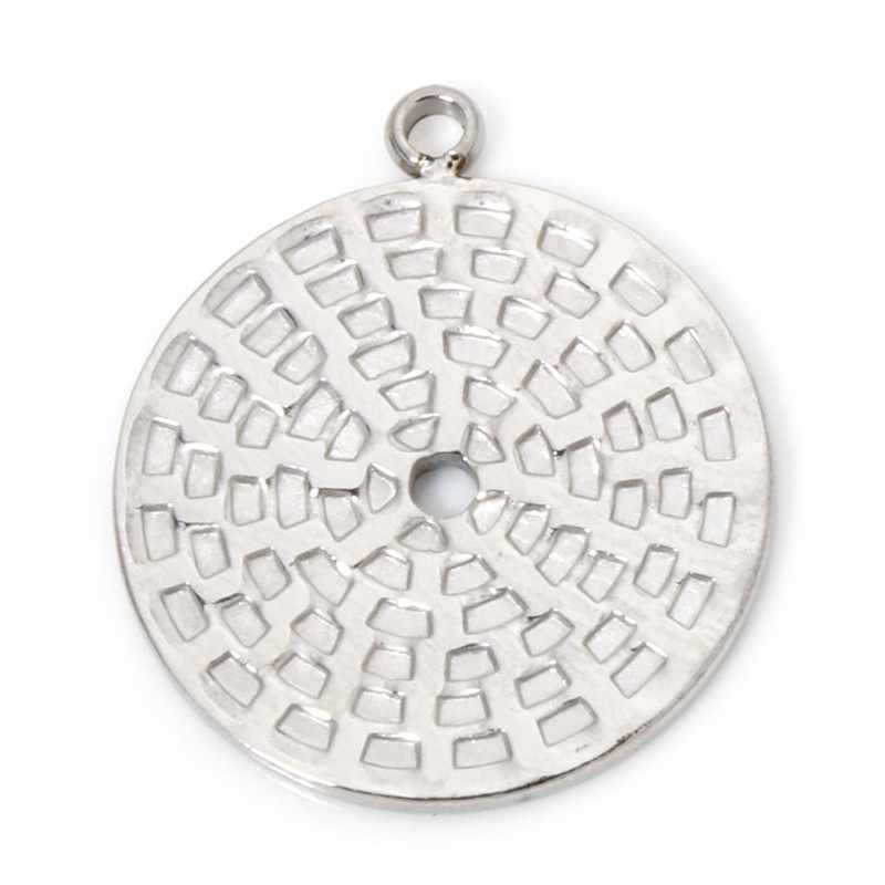 1 Piece Eco-Friendly 304 Stainless Steel Galaxy Disc Charms Silver Tone Round Carved Pattern 18Mm X 15.5Mm