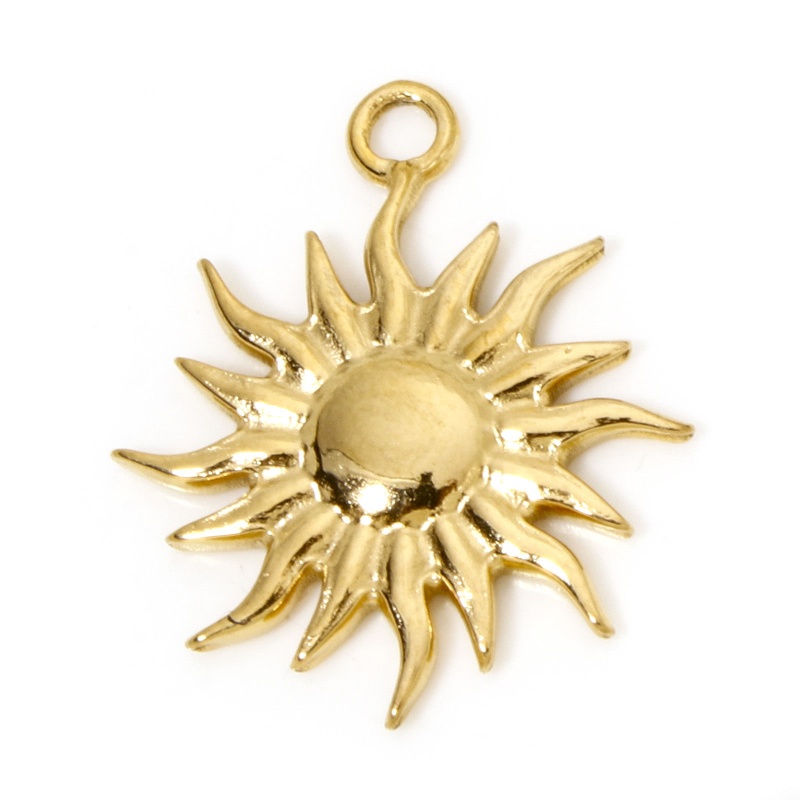 2 Pcs Eco-Friendly Pvd Vacuum Plating Waterproof Anti-Tarnish Hypoallergenic 304 Stainless Steel Galaxy Charms 18K Real Gold Plated Sun 23Mm X 19.5Mm