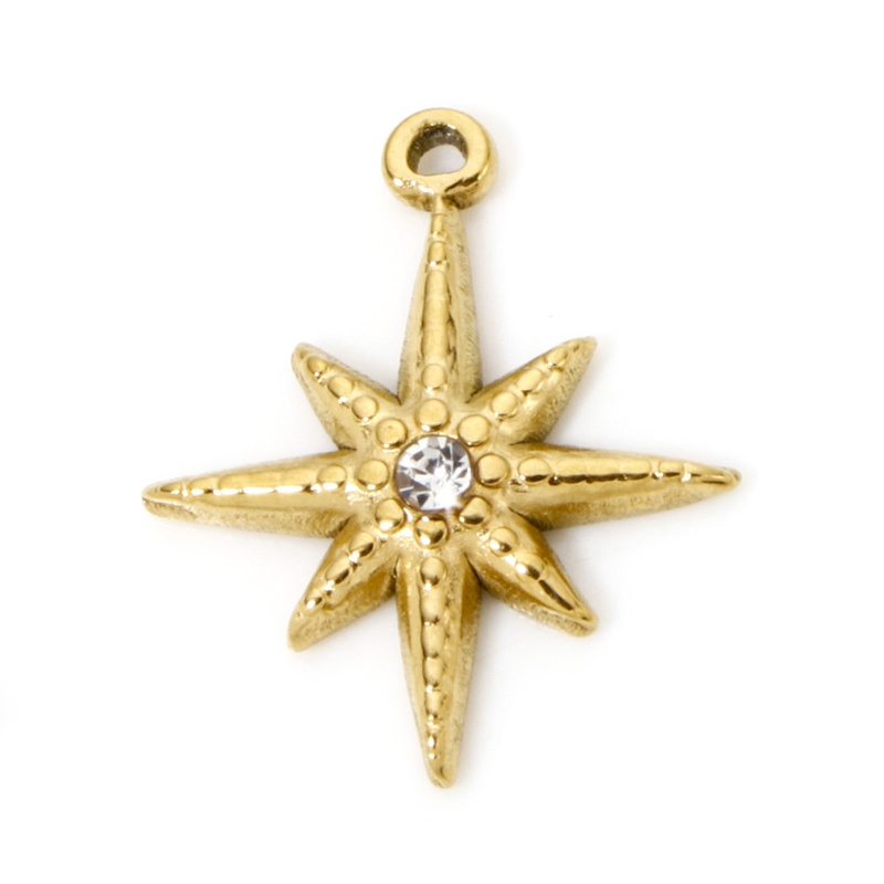 2 Pcs Eco-Friendly Pvd Vacuum Plating Waterproof Anti-Tarnish Hypoallergenic 304 Stainless Steel Galaxy Charms 18K Real Gold Plated Star Clear Rhinestone 21Mm X 18Mm