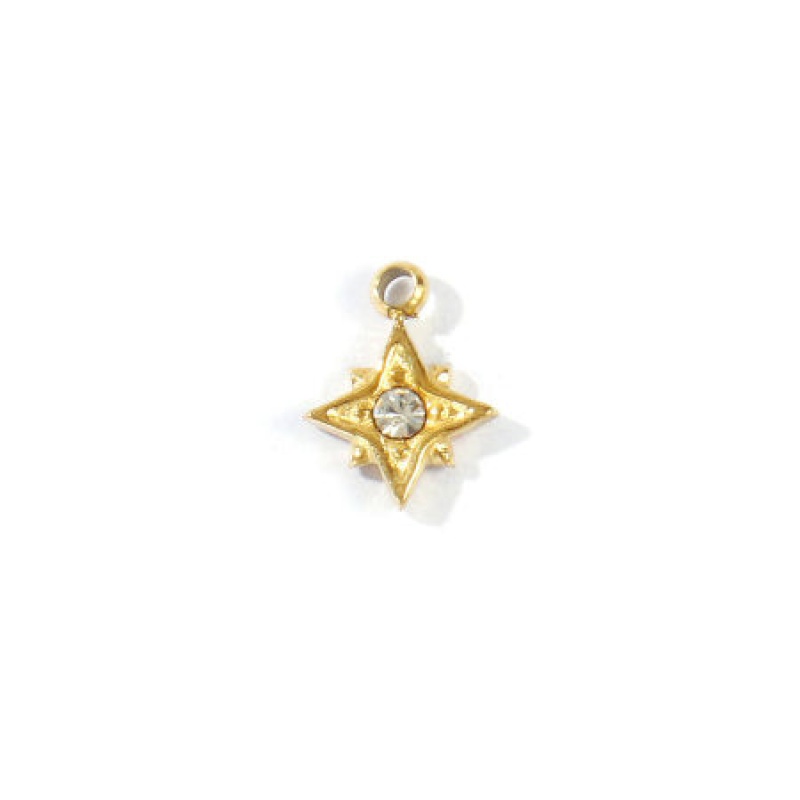 1 Piece Eco-Friendly Pvd 304 Stainless Steel Galaxy Charms K Real Gold Plated Star Mini Clear Cubic Zirconia 8Mm X 6Mm