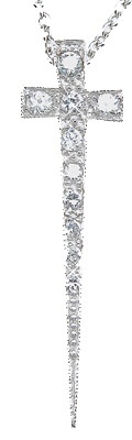 925 Sterling Silver Rhodium Finish Brilliant Cross Antique Style Pave Pendant