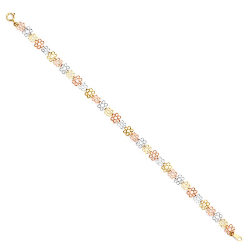 14K Gold Stamp Dc Flowers Bracelet - 7.25'