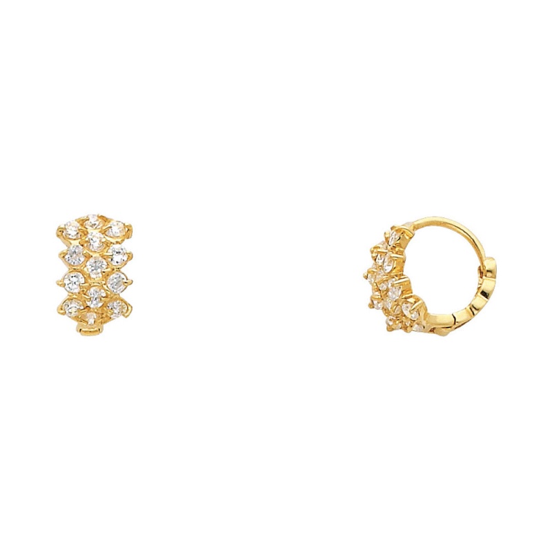 14K Gold Cz Stone Huggie Hoops