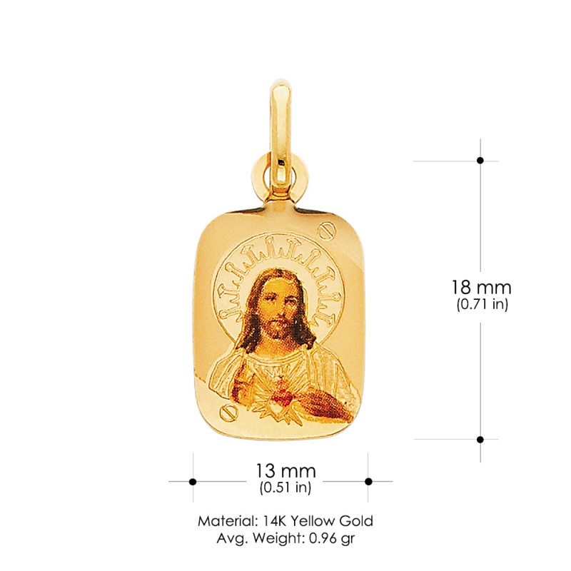 14K Gold Jesus Heart Enamel Religious Pendant