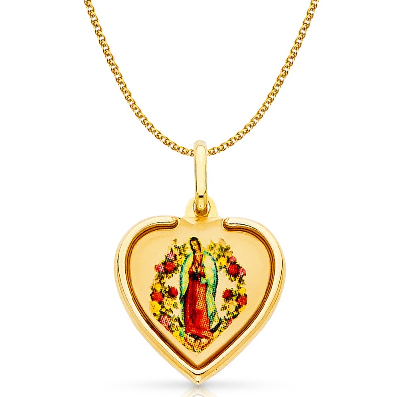 14K Gold Devine Infant Jesus Charm Pendant With 1.7Mm Flat Open Wheat Chain Necklace