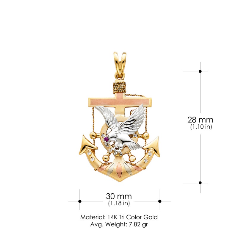 14K Gold Eagle Anchor Charm Pendant