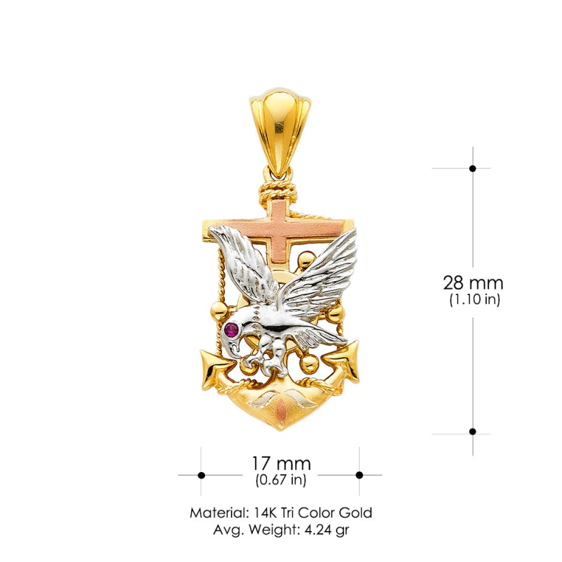 14K Gold Eagle Anchor Charm Pendant