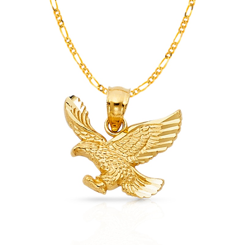 14K Gold Eagle Charm Pendant With 2.3Mm Figaro 3+1 Chain Necklace
