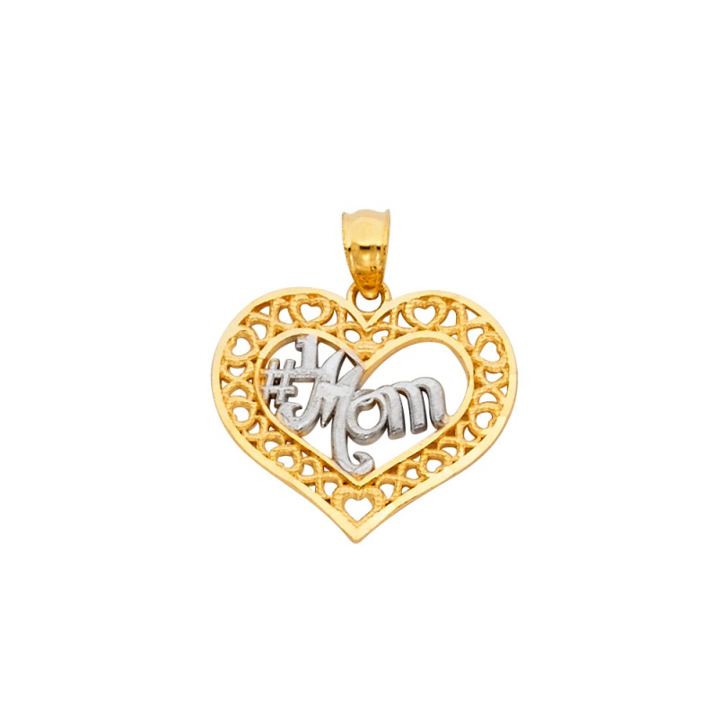 14K Gold Mom Heart Charm Pendant