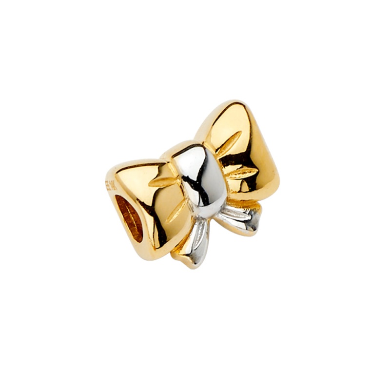 14K Gold Ribbon Bow Slider Mix & Match Charm Pendant