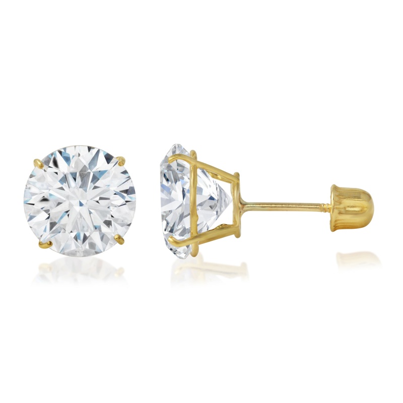 14K Gold Round Solitaire Cubic Zirconia Cz Stud Screw Back Earrings