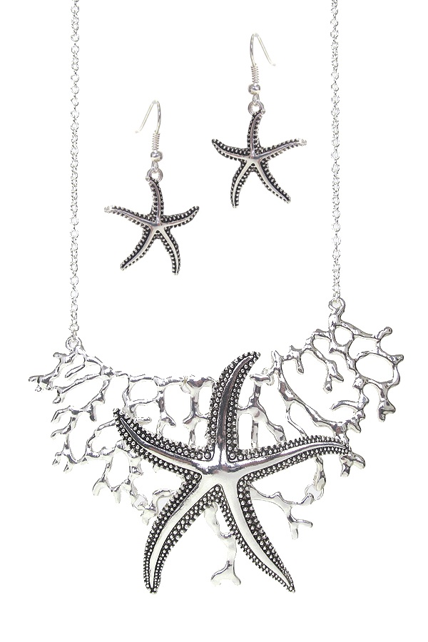 Sealife Theme Pendant Necklace Set - Starfish And Coral