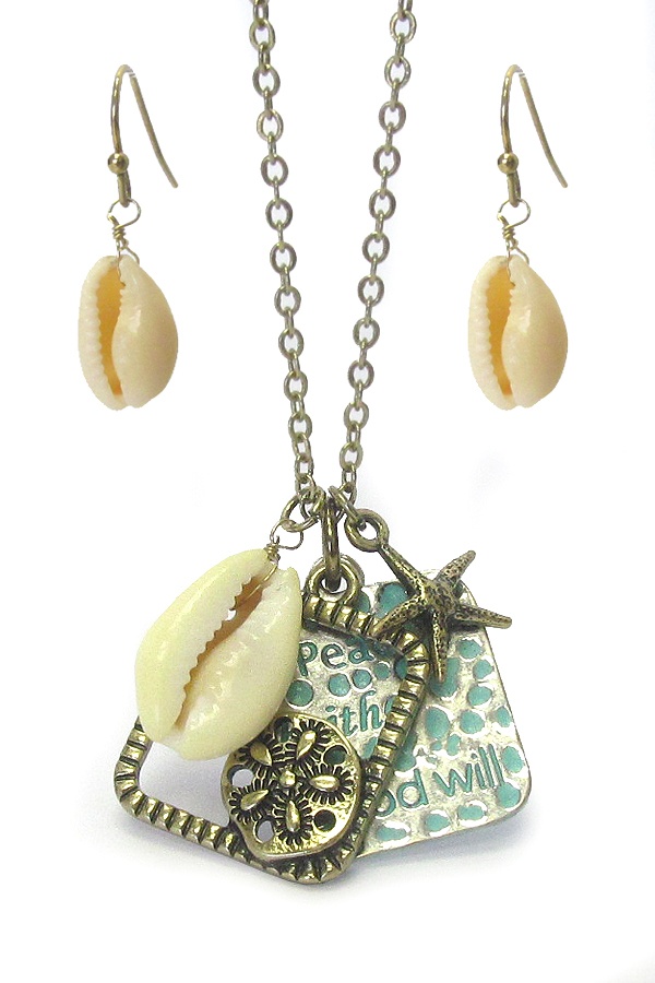 Sealife Theme Multi Pendant Necklace Set - Peace Faith Good Will