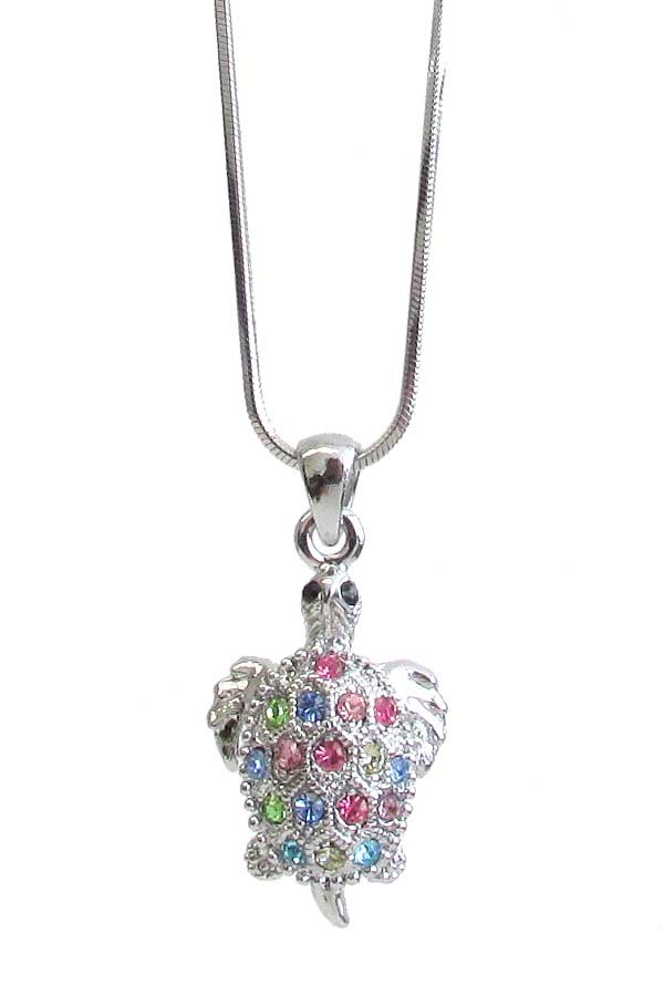 Made In Korea Whitegold Plating Crystal Turtle Pendant Necklace
