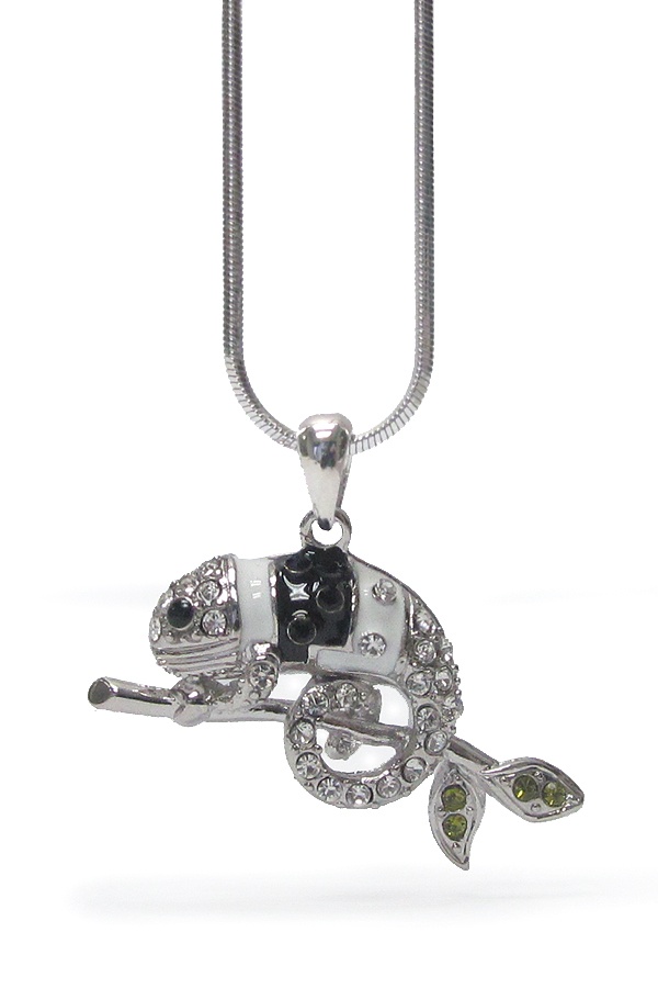 Made In Korea Whitegold Plating Crystal Cameleon Pendant Necklace