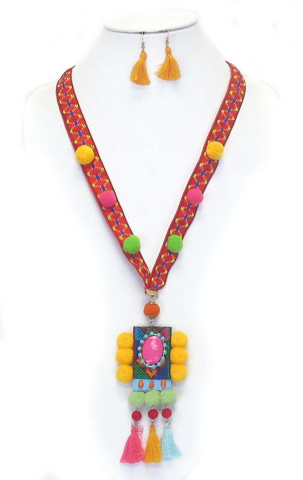 Pom Pom Parade Pom Pom Tassel Long Necklace Set