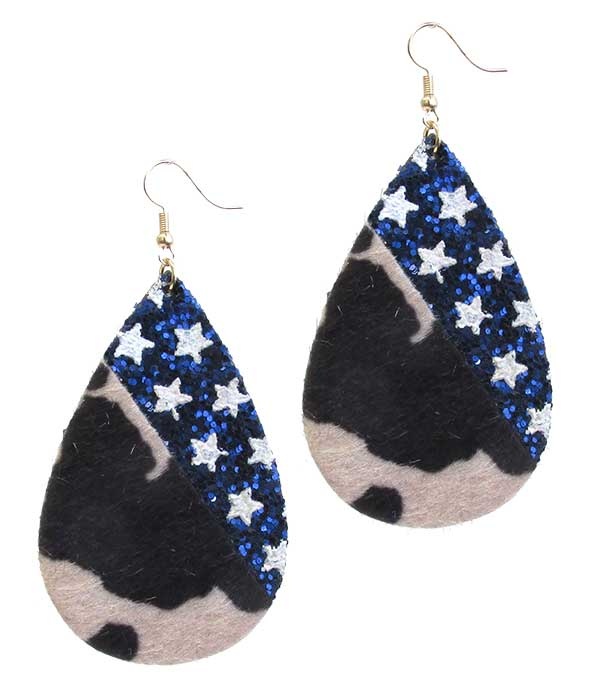 Patriotic American Flag And Animal Print Teardrop Earring