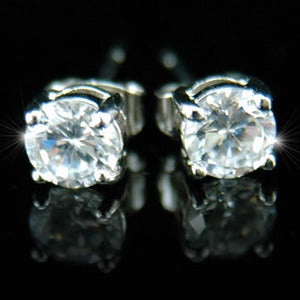 Cubic Zirconia Stud White Gold Plated 6 Mm Mens Earrings