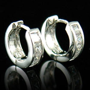 4 Created Cubic Zirconia White Gold Plated Mens Earrings