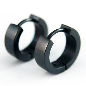 Plain Black Hip Hop Stainless Steel Huggie Mens Earrings