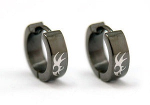 Black Gothic Stainless Steel Hoop Mens Earrings