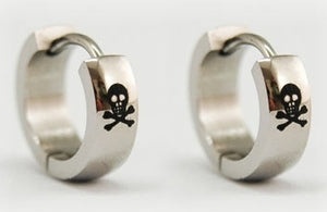 Skull Solid Stainless Steel Huggie Mens Earrings