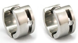 Mens Bling Created Solid Stainless Steel Huggie Earrings