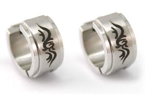 Silver Gothic Style Stainless Steel Hoop Mens Earrings