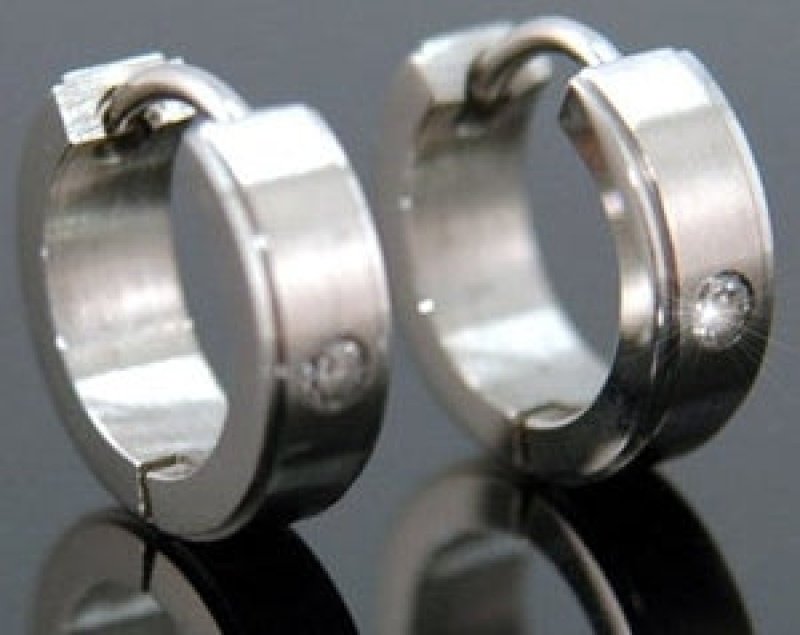 Men’s Created-Stone Stainless Steel Hoop Earrings