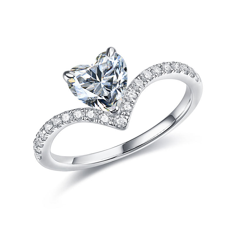 Heart 1 Carat Moissanite Diamond Ring Engagement Sterling Silver