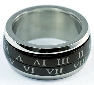 Custom Roman Numbers Stainless Steel Spin Mens Ring