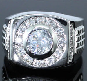 Cubic Zirconia Studs K White Gold Plated Wedding Mens Ring