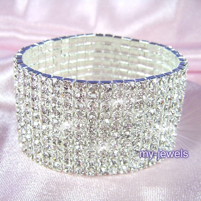 Row Stretch Rhinestone Upper Arm Bracelet Armlet 8" - "