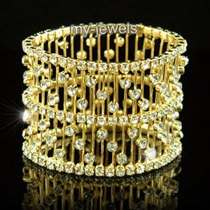 Bridal Wedding Stretch Crystal Gold Bangle Bracelet