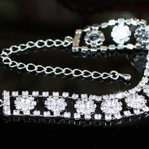 Bridal Wedding Silver Flower Crystal Bracelet