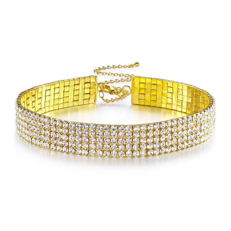 5 Row Bridal Wedding Crystal Rhinestone Gold Choker