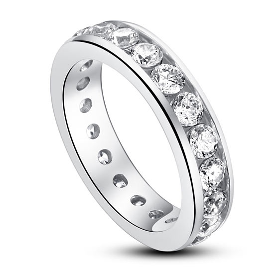 Channel Setting Simulated Diamond 925 Sterling Silver Eternity Band Wedding Anniversary Ring Xfr8004