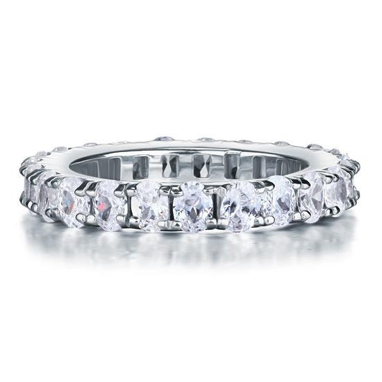 Oval-Cut Eternity Sterling Silver Created Diamond Ring