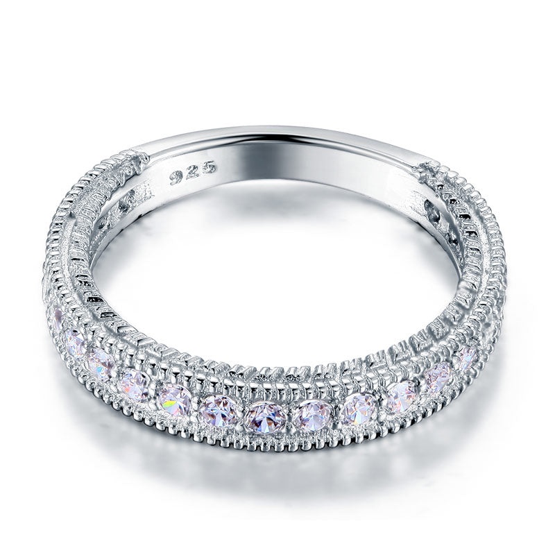 Vintage Art Deco Simulated Diamond Sterling Silver Eternity Ring