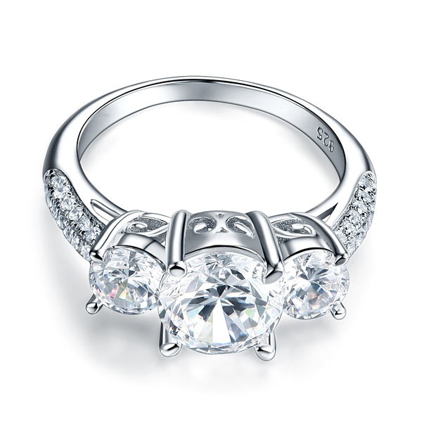 My-jewels 925 Sterling Silver 3-Stone Wedding Ring