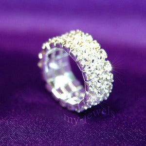 3 Row Stretch Bridal Wedding Fashion Rhinestone Ring