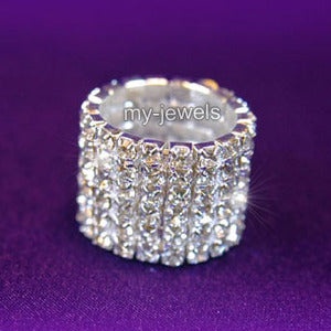 6 Row Stretch Queen Bridal Fashion Rhinestone Ring