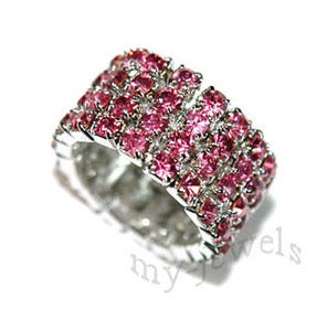 4 Row Pink Stretch Bridal Fashion Rhinestone Ring