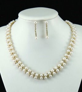 Bridal Wedding Pearl Gold Necklace / Choker Earrings Set