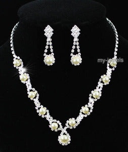 Bridal Ivory Cream Pearl Necklace and Earrings Set