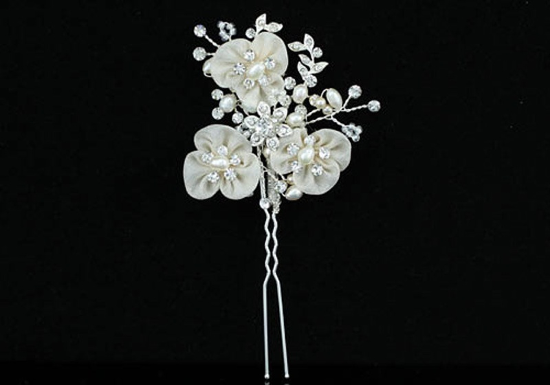 Bridal Ivory Fabric Pearl Handmade Hair Clip